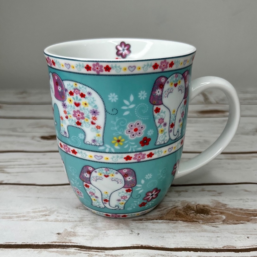 Creative Tops Elephant Mug Teal Floral Bone China Boho Coffee Cup 12oz